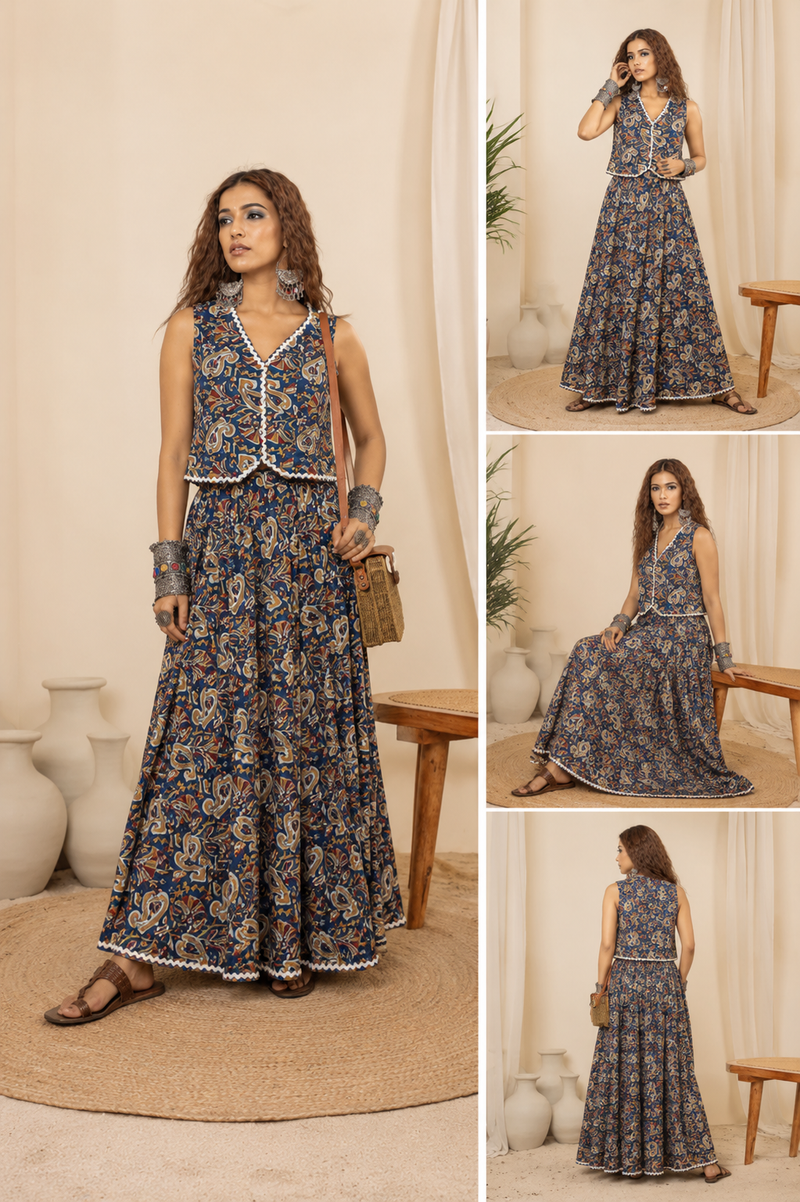 Blue Waistcoat with Skirt Co-Ord Set