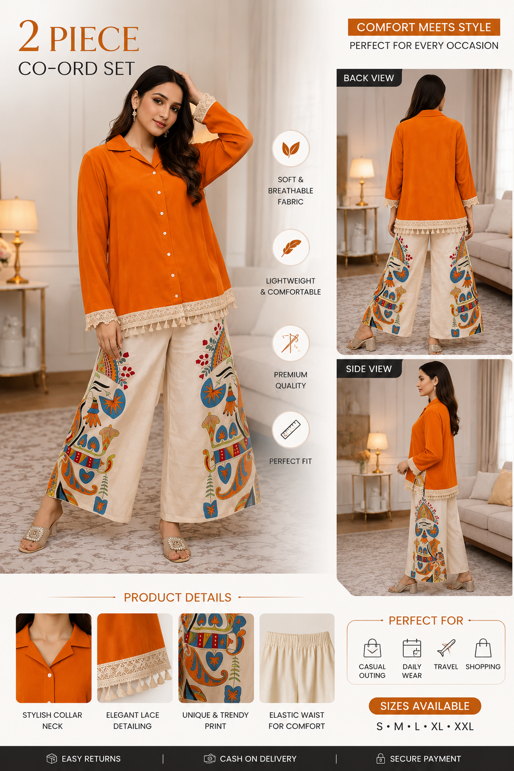 Women Orange Co-Ord Set