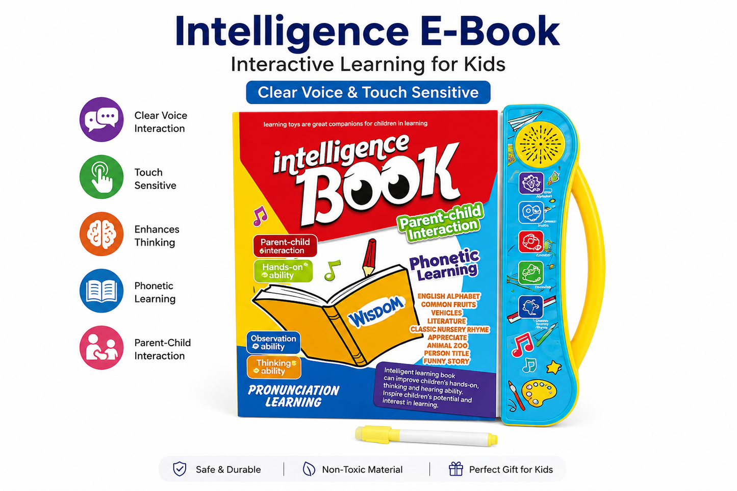 LALLAFY Interactive E-Book for Kids | Talking Learning Book with Voice & Touch Sensor | Educational Toy for 2–5 Years (Pen Included)